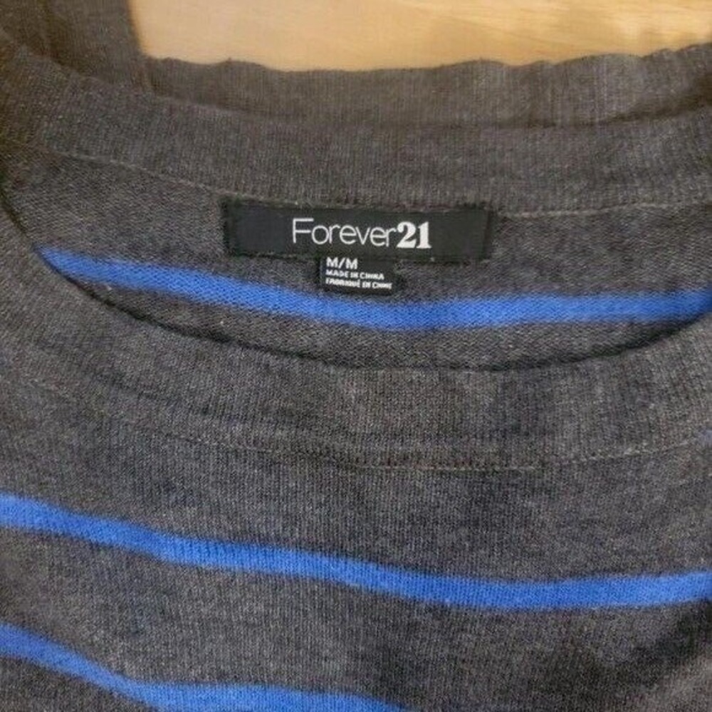 Forever 21 Striped Long Sleeve Tunic Top‎ Casual Everyday Gray Blue M